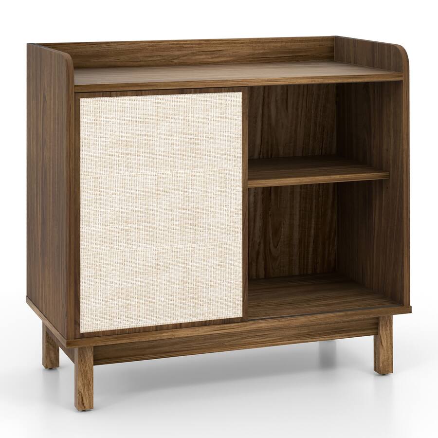 Valnøddefarvet sideboard med flet skydedør